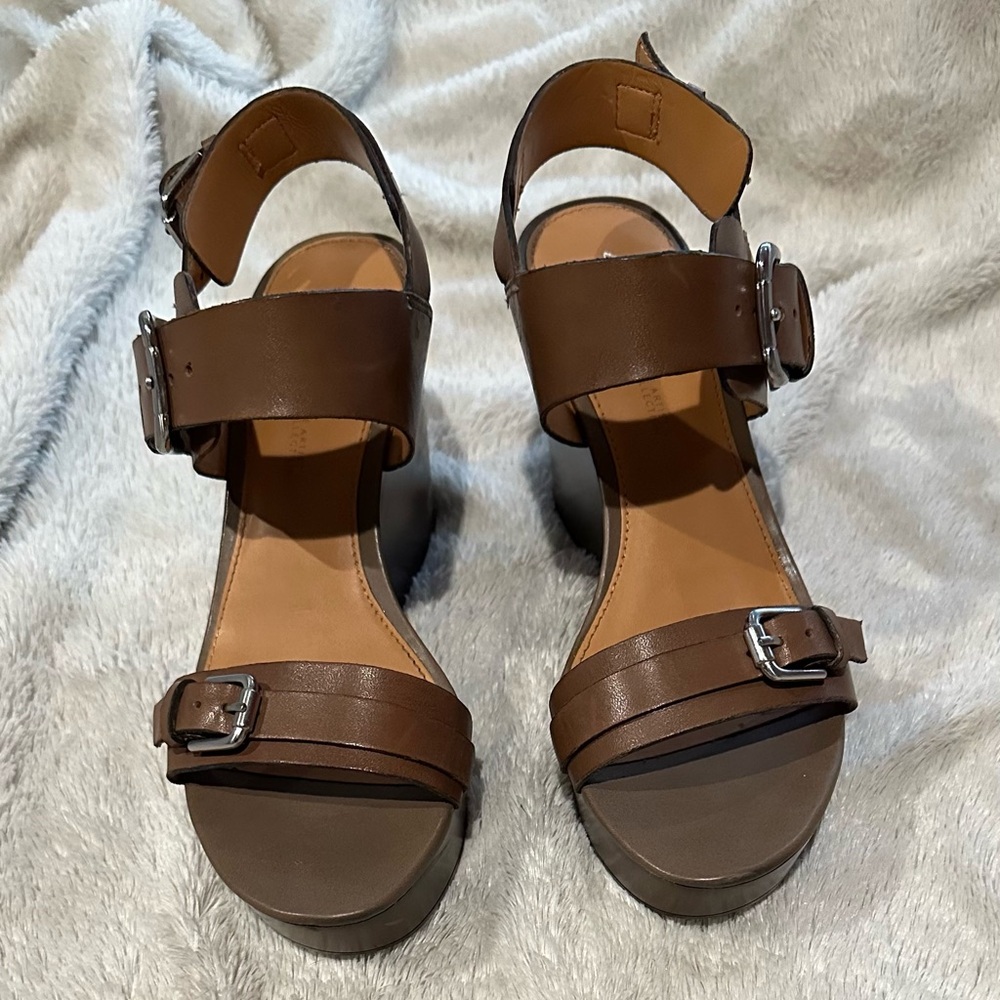 Franco Sarto Brown Leather Sandals with Buckle